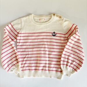 Egg Girls Pink Striped‎ Anchor Nautical Coastal Preppy Cotton Sweater Size 8Y